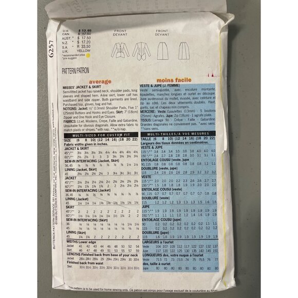 90s Butterick 6257 Retro '48 Pattern Misses Jacket & Skirt Sizes 12-14-16 UNCUT - Picture 4 of 6